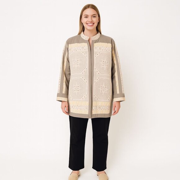 Handmade Embroidered Quilted Jacket Boho Folk Art Vintage Ethnic M L Open Front - Picture 3 of 13